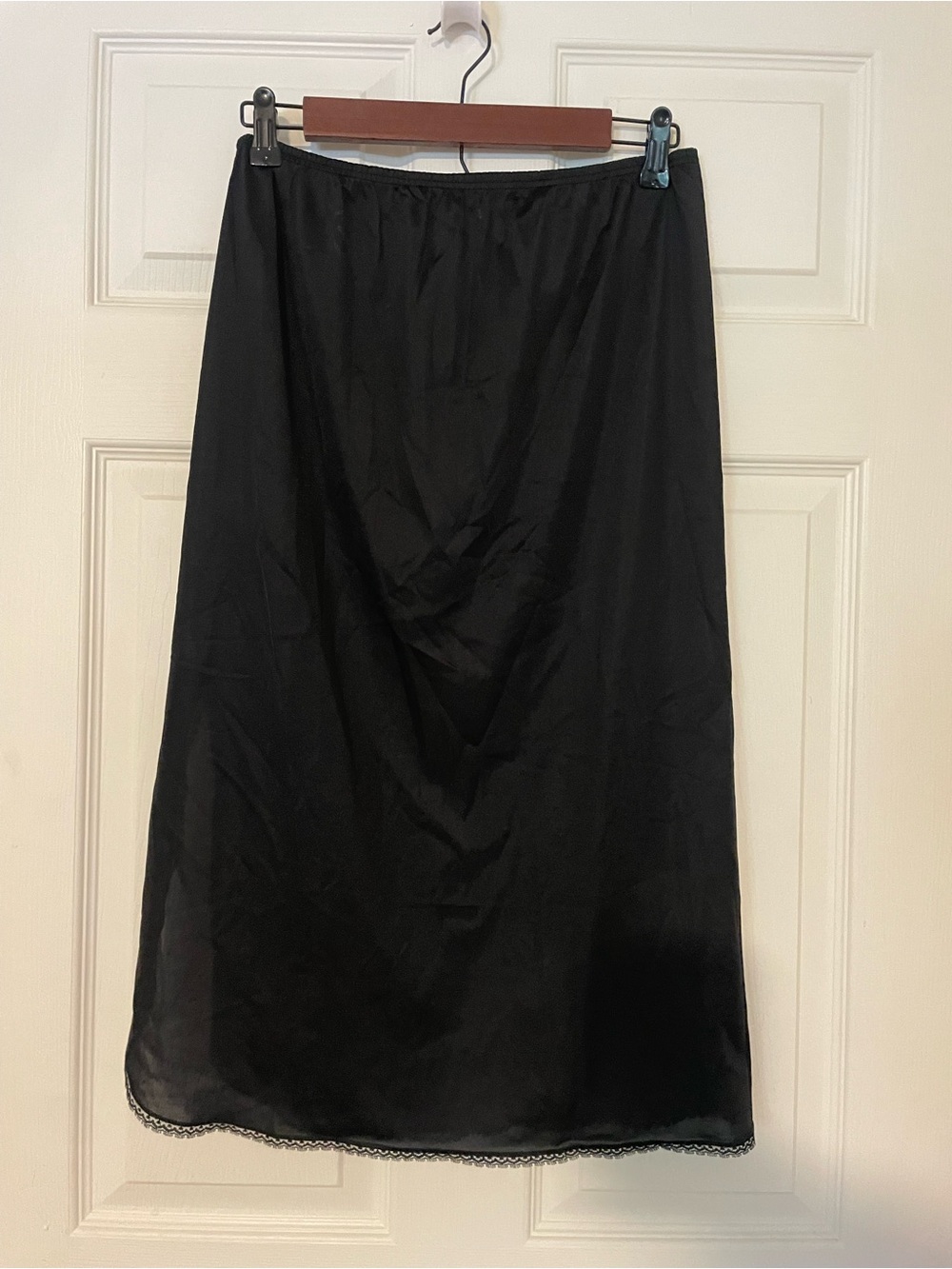 Black Midi Slip Skirt with Lace Hem